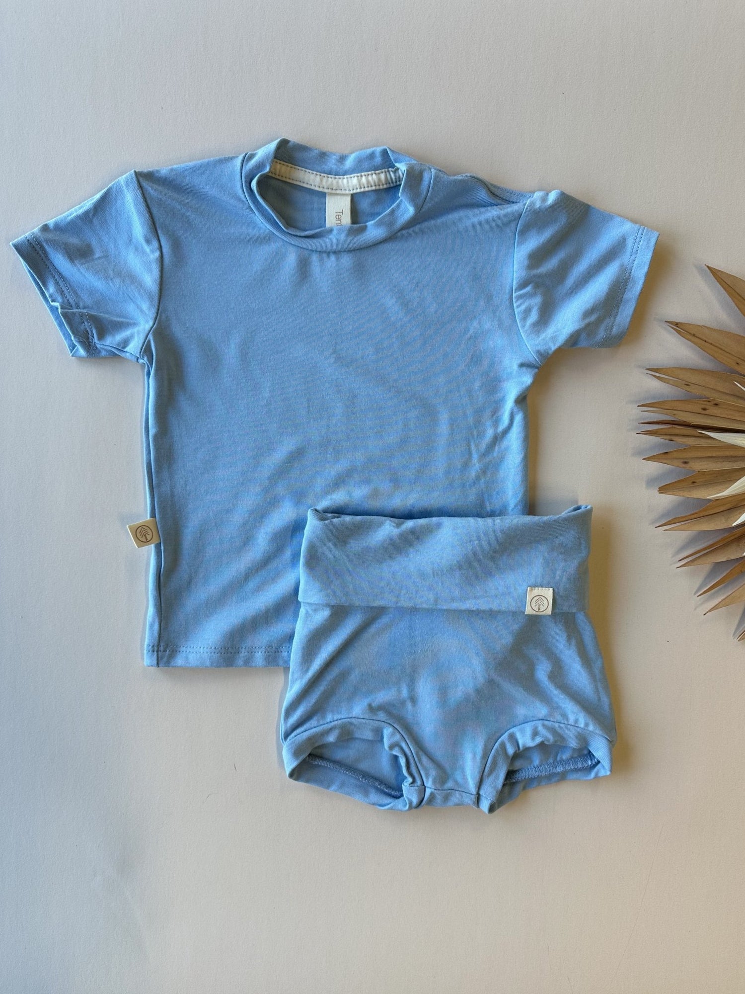 Fold Over Bloomers and Short Sleeve Tee Set | Ocean | Luxury Bamboo - Tenth &amp; Pine - BAMBOO OUTFIT