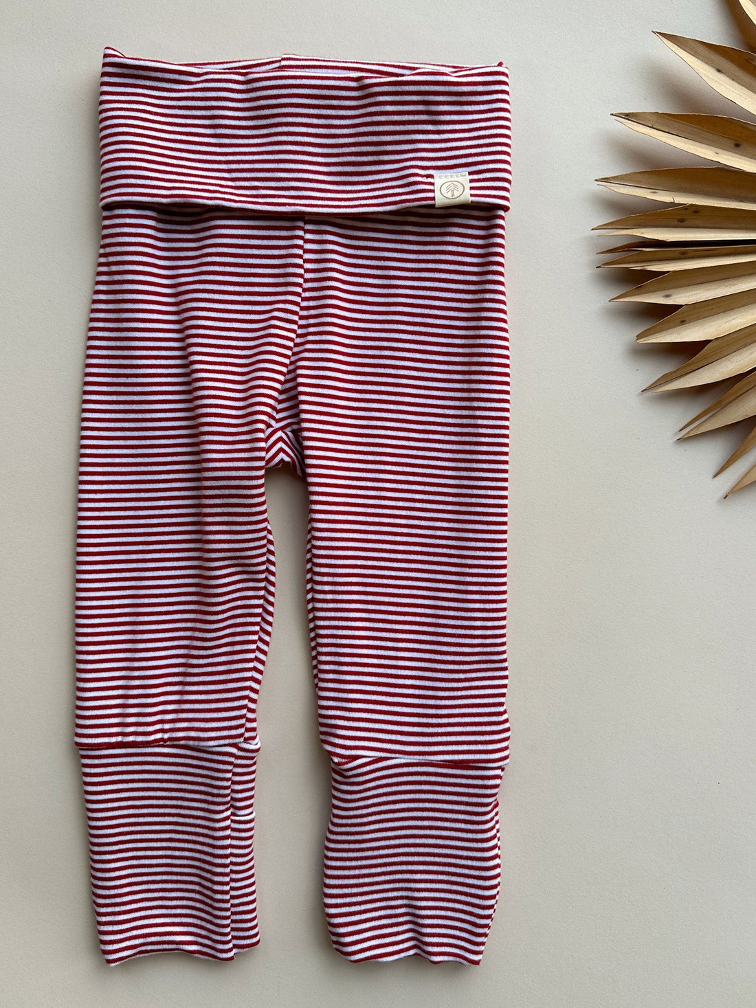 Fold - Over Footie Leggings | Baby &amp; Toddler | Organic Cotton Bamboo Blend | Red Stripe - Tenth &amp; Pine - Bamboo Leggings