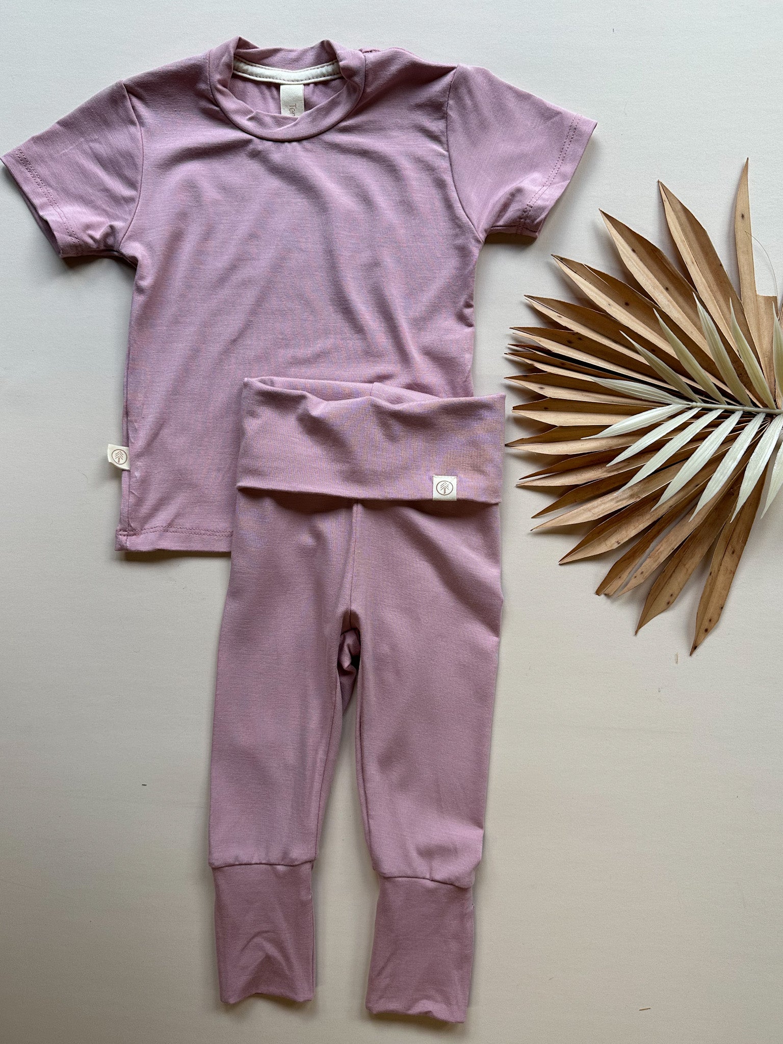 Fold Over Leggings and Short Sleeve Tee Set | Dusty Pink | Luxury Bamboo - Tenth &amp; Pine - Leggings + Tee Set