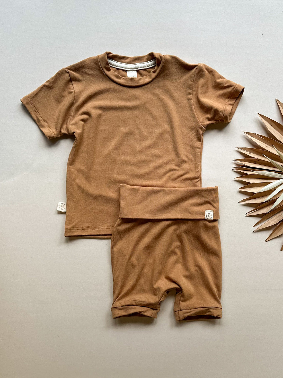 Fold Over Shorties and Short Sleeve Tee Set | Clay | Luxury Bamboo - Tenth &amp; Pine - BAMBOO OUTFIT