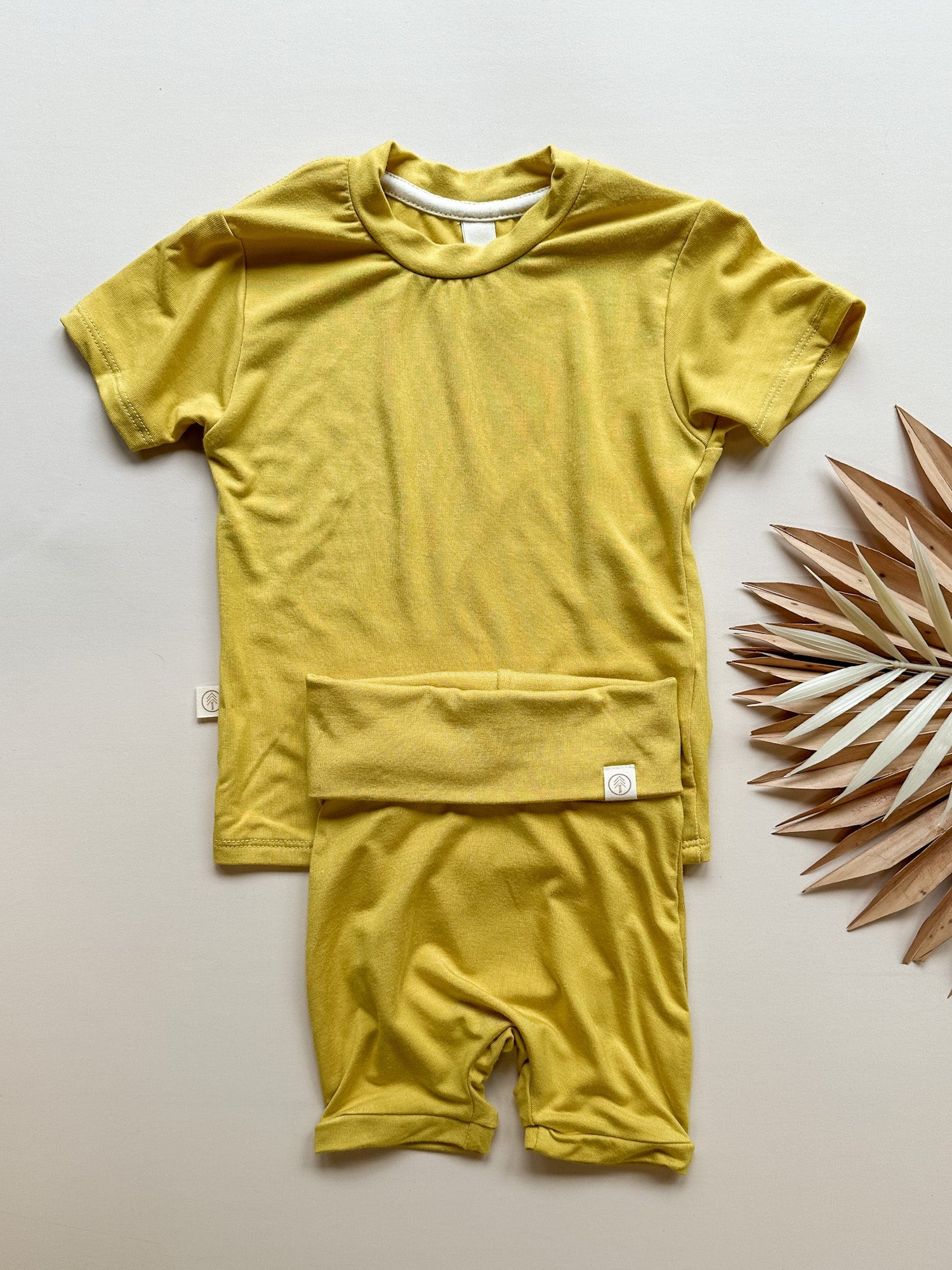 Fold Over Shorties and Short Sleeve Tee Set | Marigold | Luxury Bamboo - Tenth &amp; Pine - BAMBOO OUTFIT