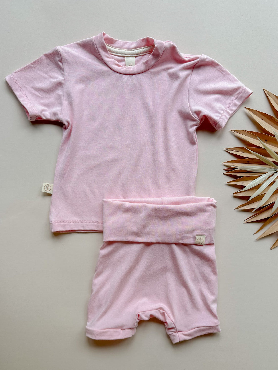 Fold Over Shorties and Short Sleeve Tee Set | Rose Pink | Luxury Bamboo - Tenth &amp; Pine - BAMBOO OUTFIT