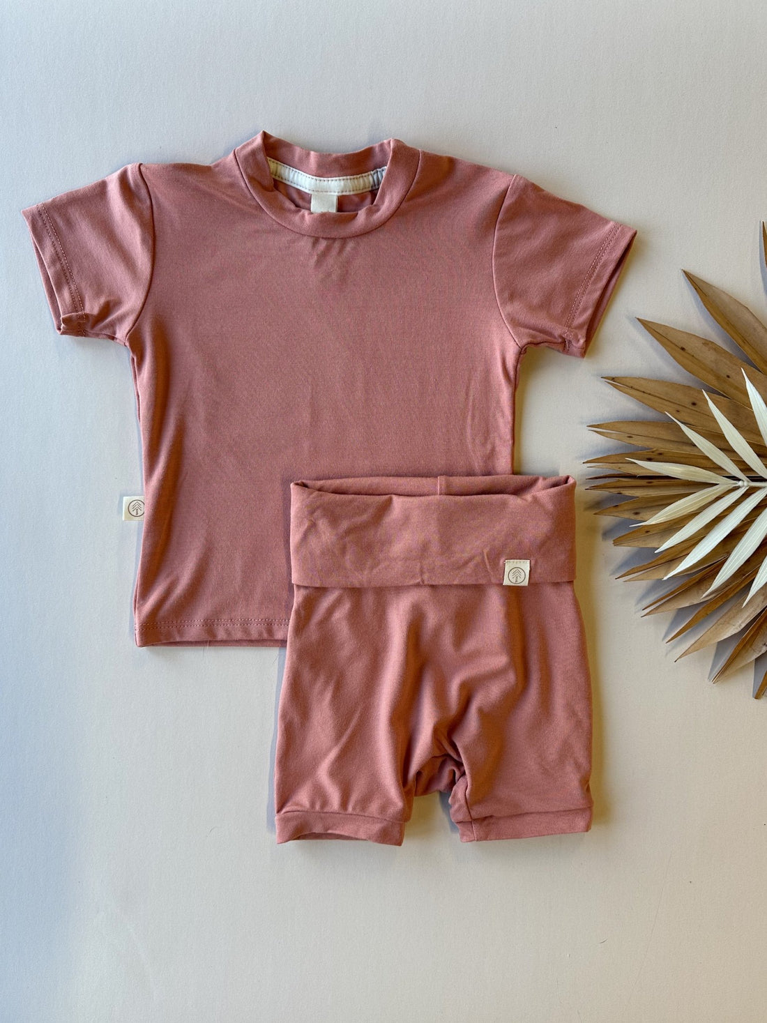 Fold Over Shorties and Short Sleeve Tee Set | Salmon | Luxury Bamboo - Tenth &amp; Pine - BAMBOO OUTFIT