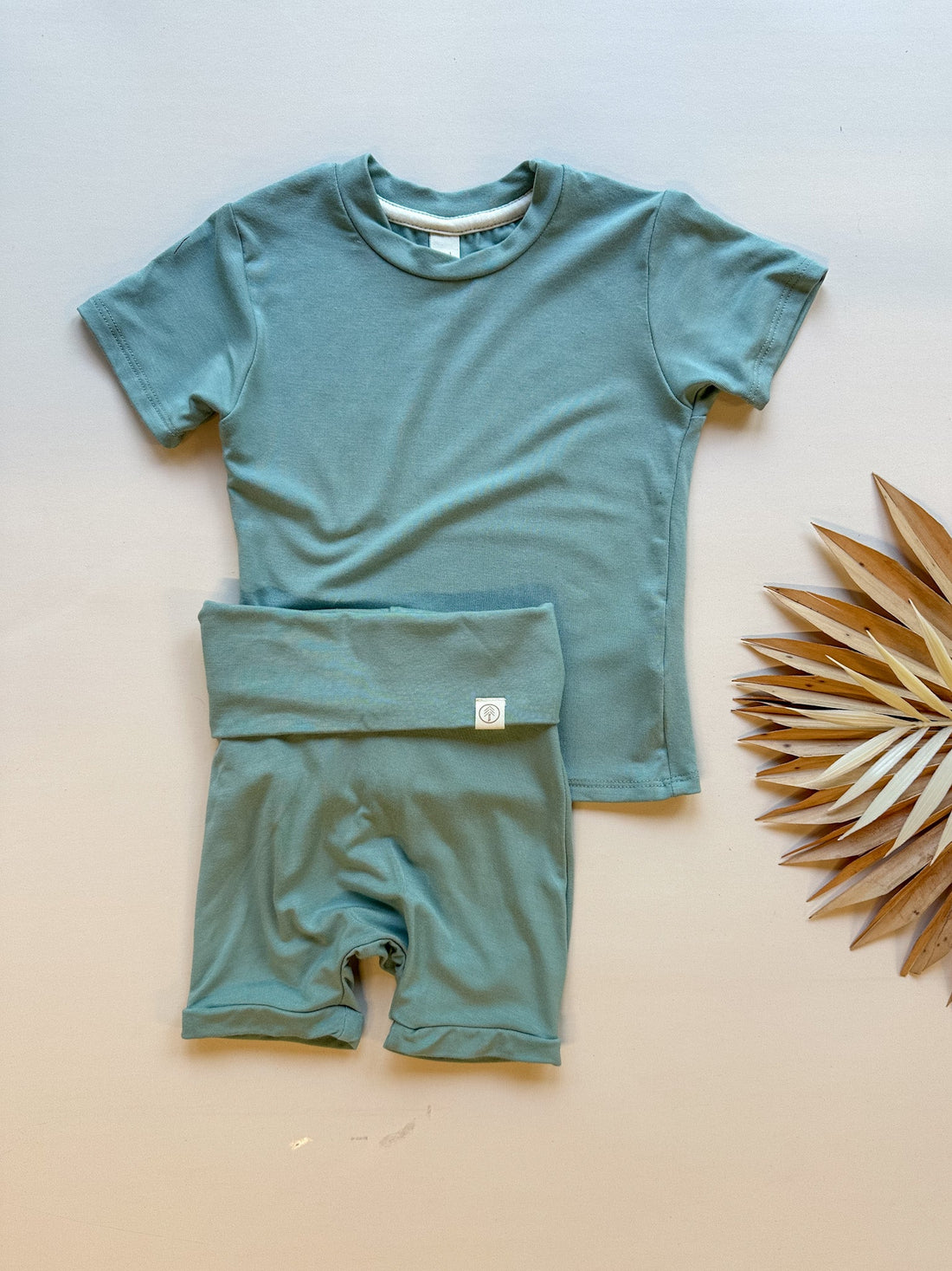 Fold Over Shorties and Short Sleeve Tee Set | Seafoam | Luxury Bamboo - Tenth &amp; Pine - BAMBOO OUTFIT