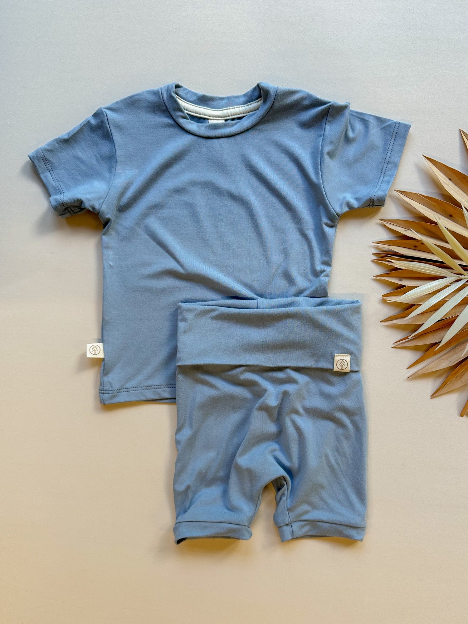 Fold - Over Shorties | Baby &amp; Toddler | Luxury Bamboo | Dusty Blue - Tenth &amp; Pine - Shorts