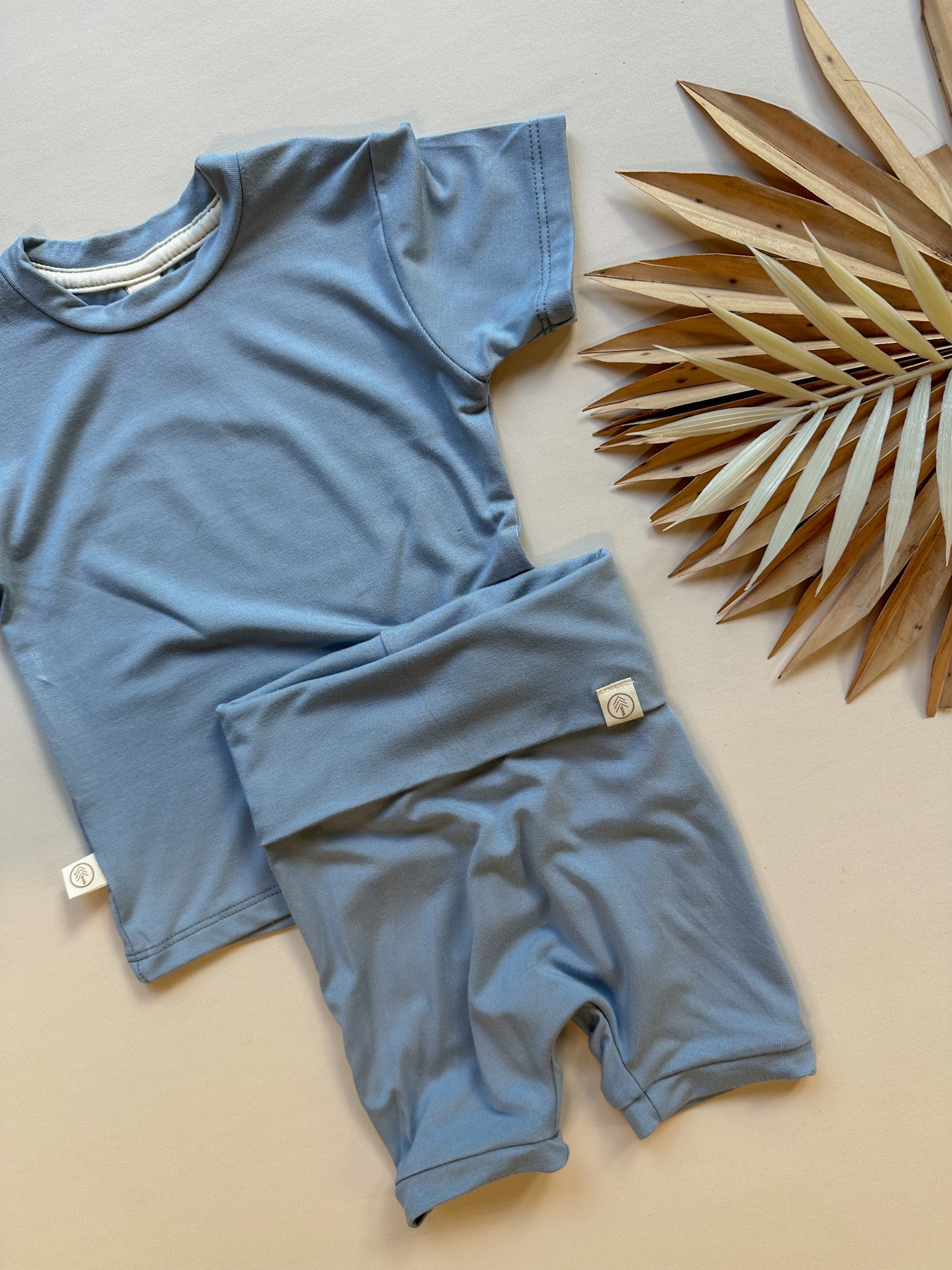 Fold - Over Shorties | Baby &amp; Toddler | Luxury Bamboo | Dusty Blue - Tenth &amp; Pine - Shorts