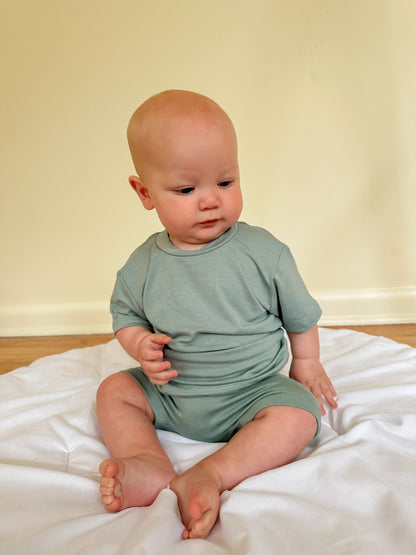 Fold - Over Shorties | Baby &amp; Toddler | Luxury Bamboo | Seafoam - Tenth &amp; Pine - Shorts