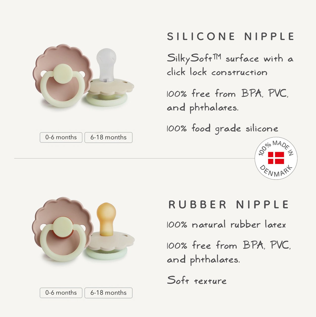 FRIGG Daisy Night Natural Rubber Pacifier 2 - Pack - Tenth &amp; Pine - FRIGG PACIFIERS - 6 - 18 months - Croissant/Cream