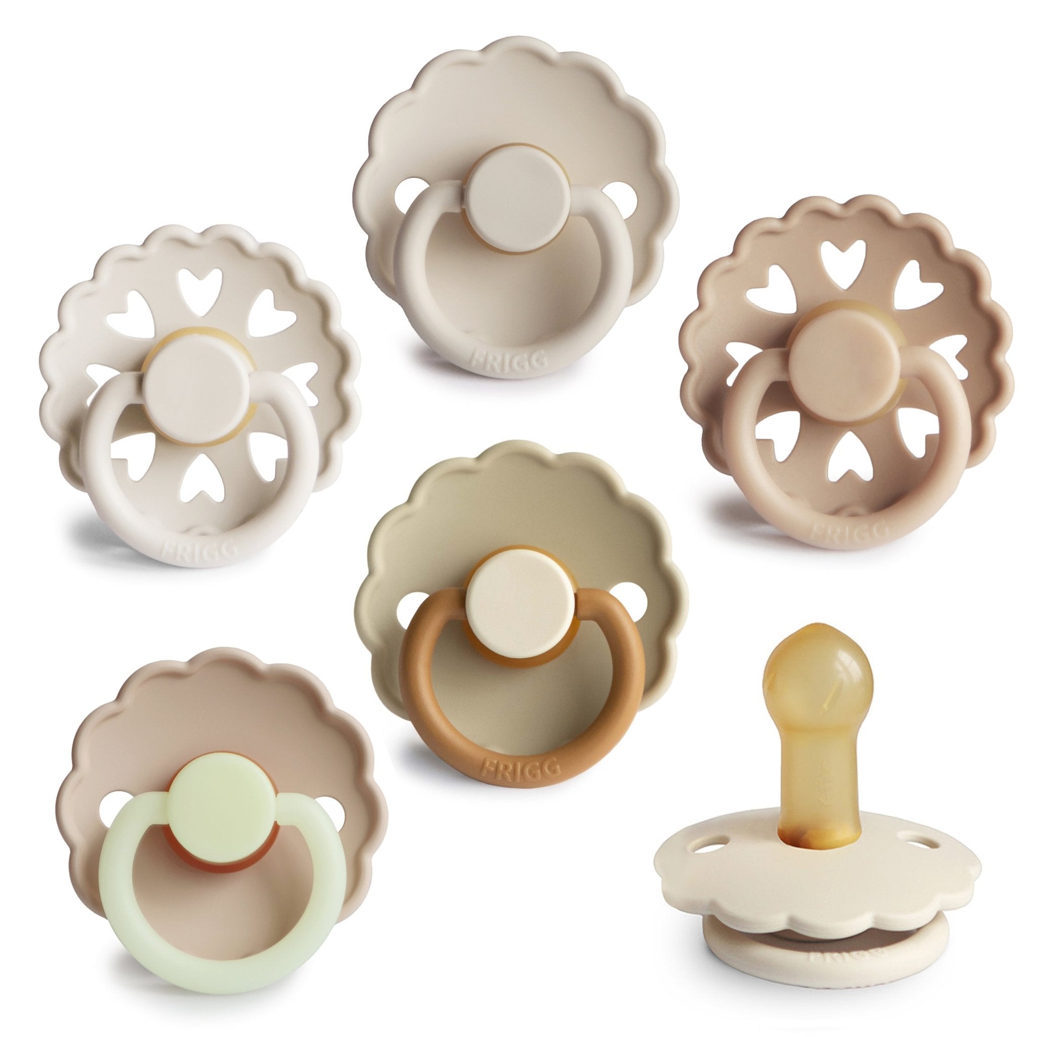 FRIGG Natural Rubber 6 - Pack - Tenth &amp; Pine - FRIGG PACIFIERS - 6 - 18 Months - Cinnamon Charm