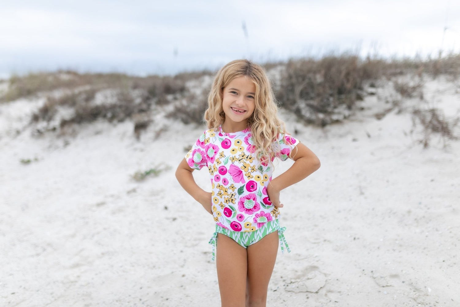Green Pink Floral Rash Guard Swimsuit - Tenth &amp; Pine - Swimsuit - 3 - Oopsie Daisy
