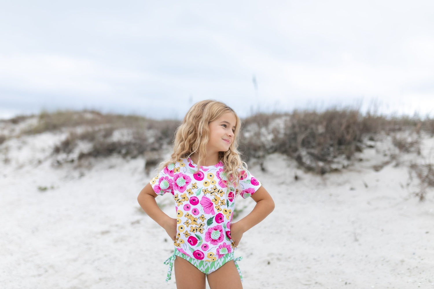 Green Pink Floral Rash Guard Swimsuit - Tenth &amp; Pine - Swimsuit - 3 - Oopsie Daisy