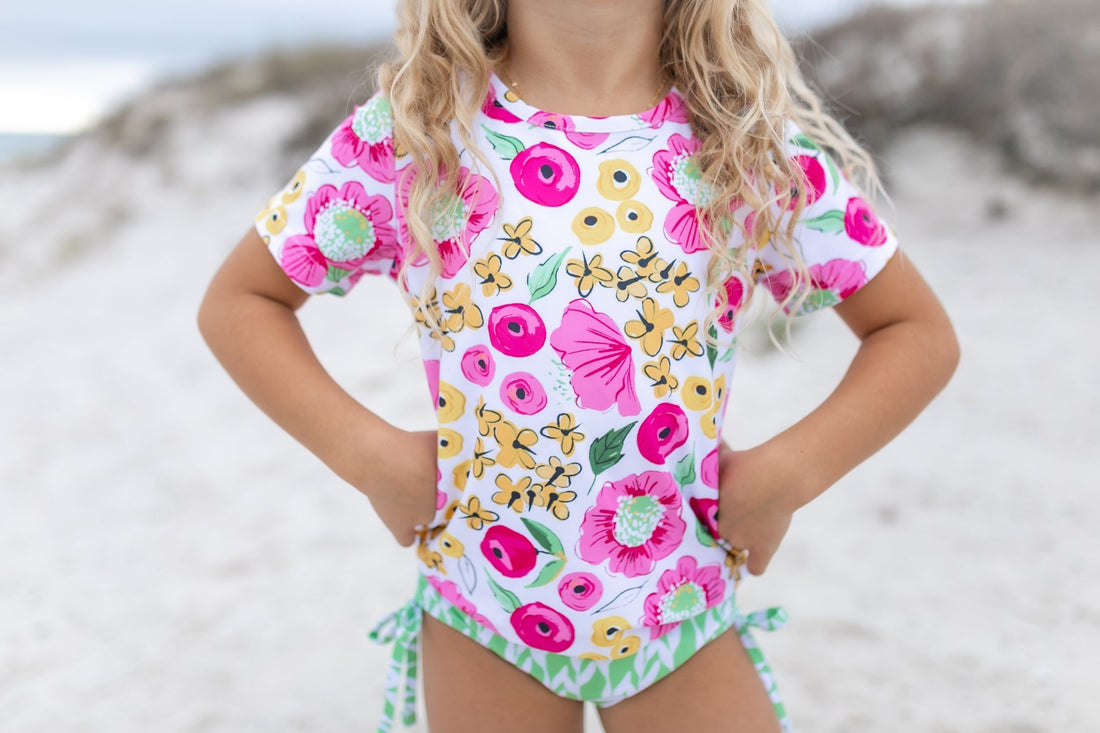 Green Pink Floral Rash Guard Swimsuit - Tenth & Pine - Swimsuit - 3 - Oopsie Daisy