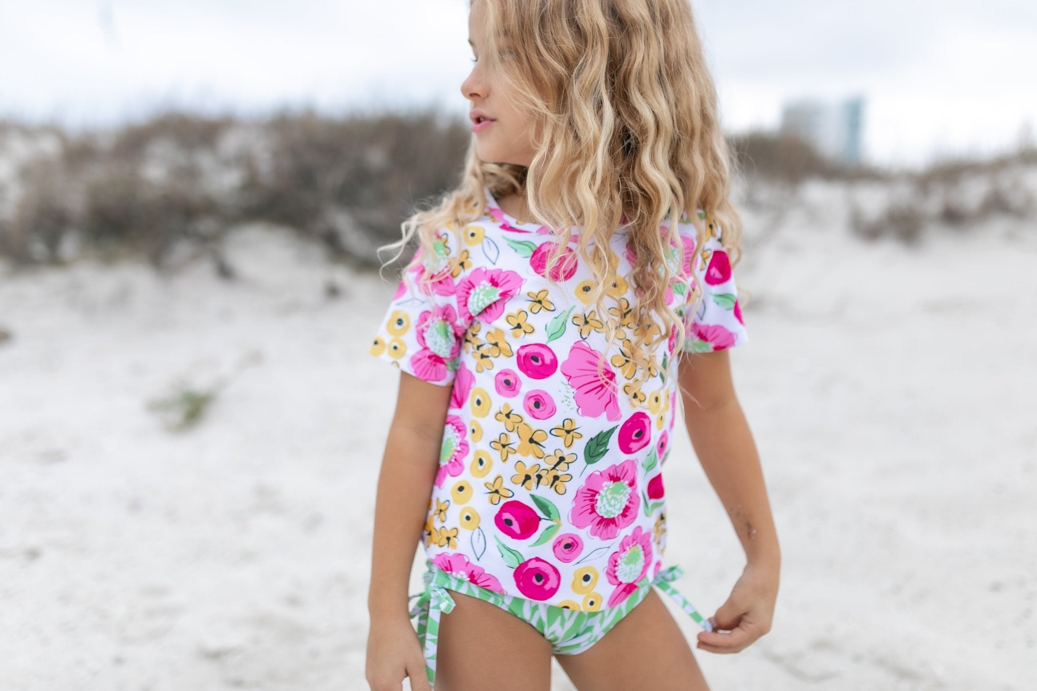 Green Pink Floral Rash Guard Swimsuit - Tenth &amp; Pine - Swimsuit - 3 - Oopsie Daisy