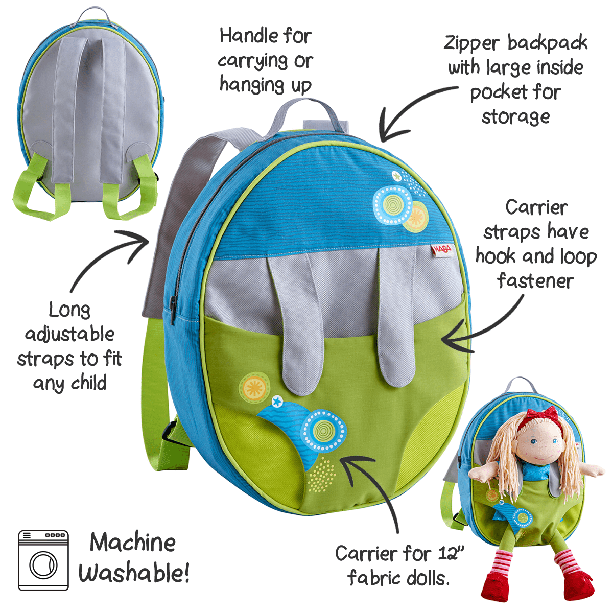 Summer Meadow Backpack to Carry 12&quot; Soft Dolls