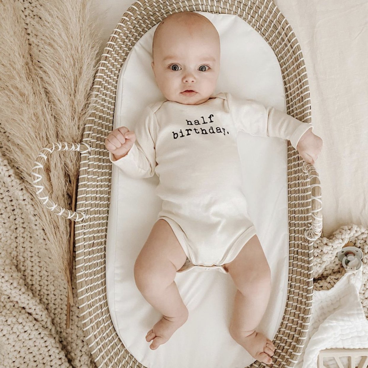 Half Birthday - Long Sleeve Organic Baby Bodysuit - Tenth &amp; Pine - Long Sleeve Onesie - 0 - 3M