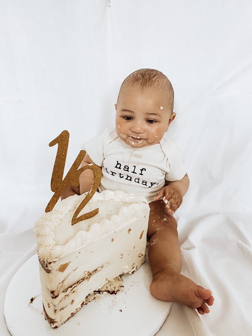 Baby half birthday. Organic Cotton Bodysuit - Tenth & Pine - Short Sleeve Onesie - 0 - 3M