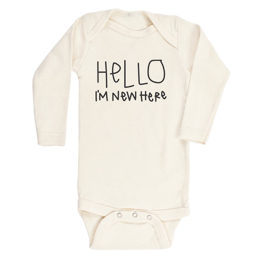 Hello Im New Here - Long Sleeve Organic Baby Bodysuit - Tenth &amp; Pine - Long Sleeve Onesie