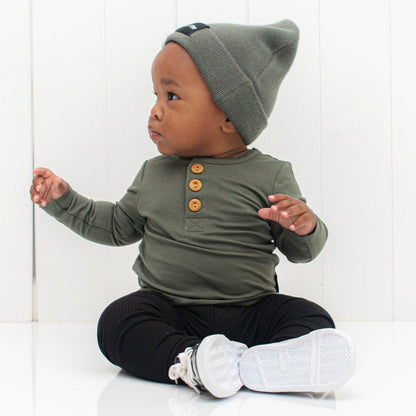 HENLEY LONG SLEEVE - Moss - Tenth &amp; Pine - henley long sleeve - 0/6m