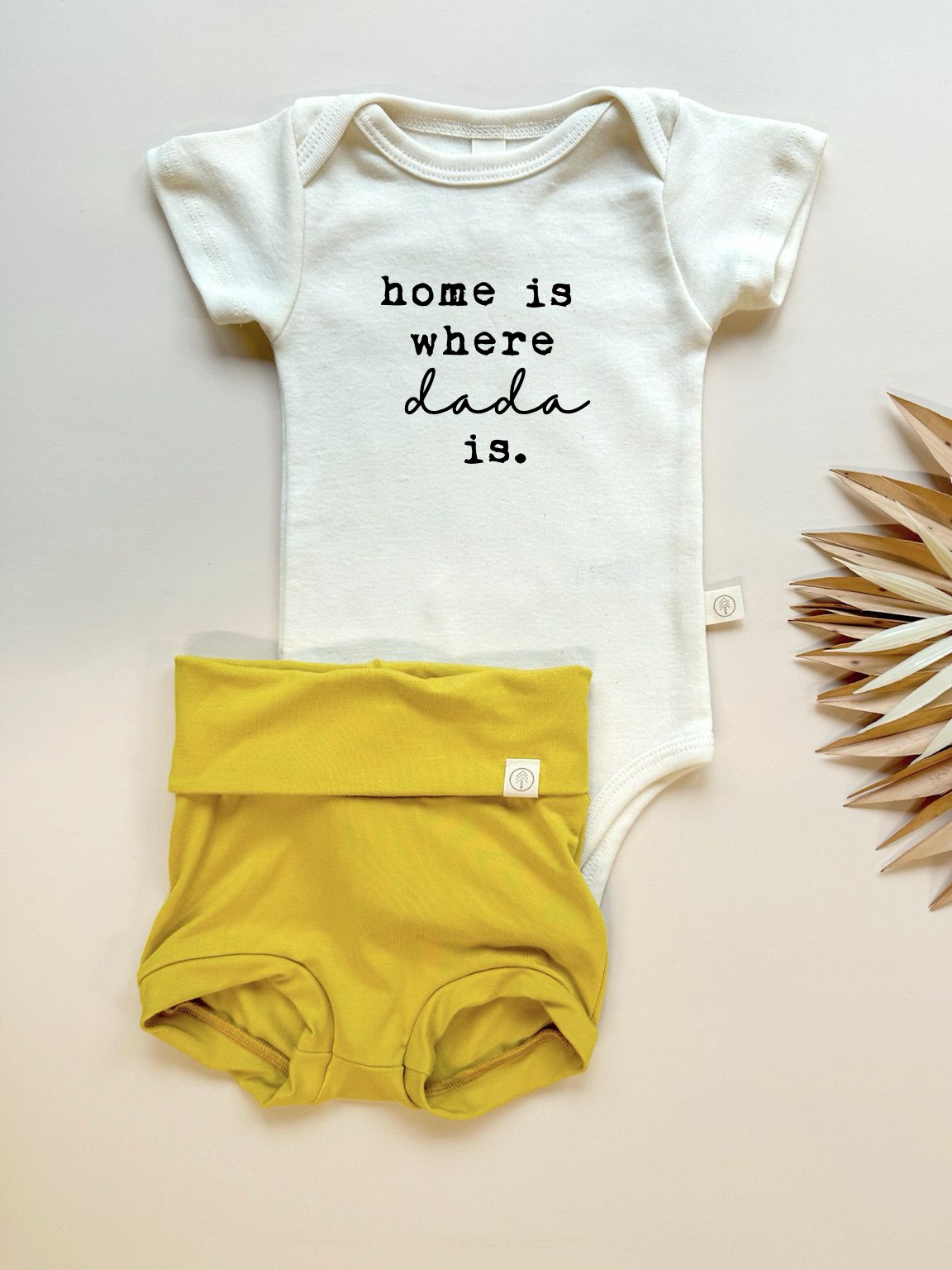 Home is Where Dada is | Bamboo Fold Over Bloomers and Organic Cotton Bodysuit Set | Marigold - Tenth &amp; Pine - Bloomers + Bodysuit Set