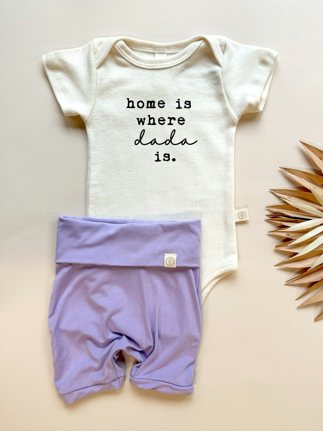 Home is Where Dada is | Bamboo Fold Over Shorties and Organic Cotton Bodysuit Set | Lilac - Tenth &amp; Pine - Shorties + Bodysuit Set