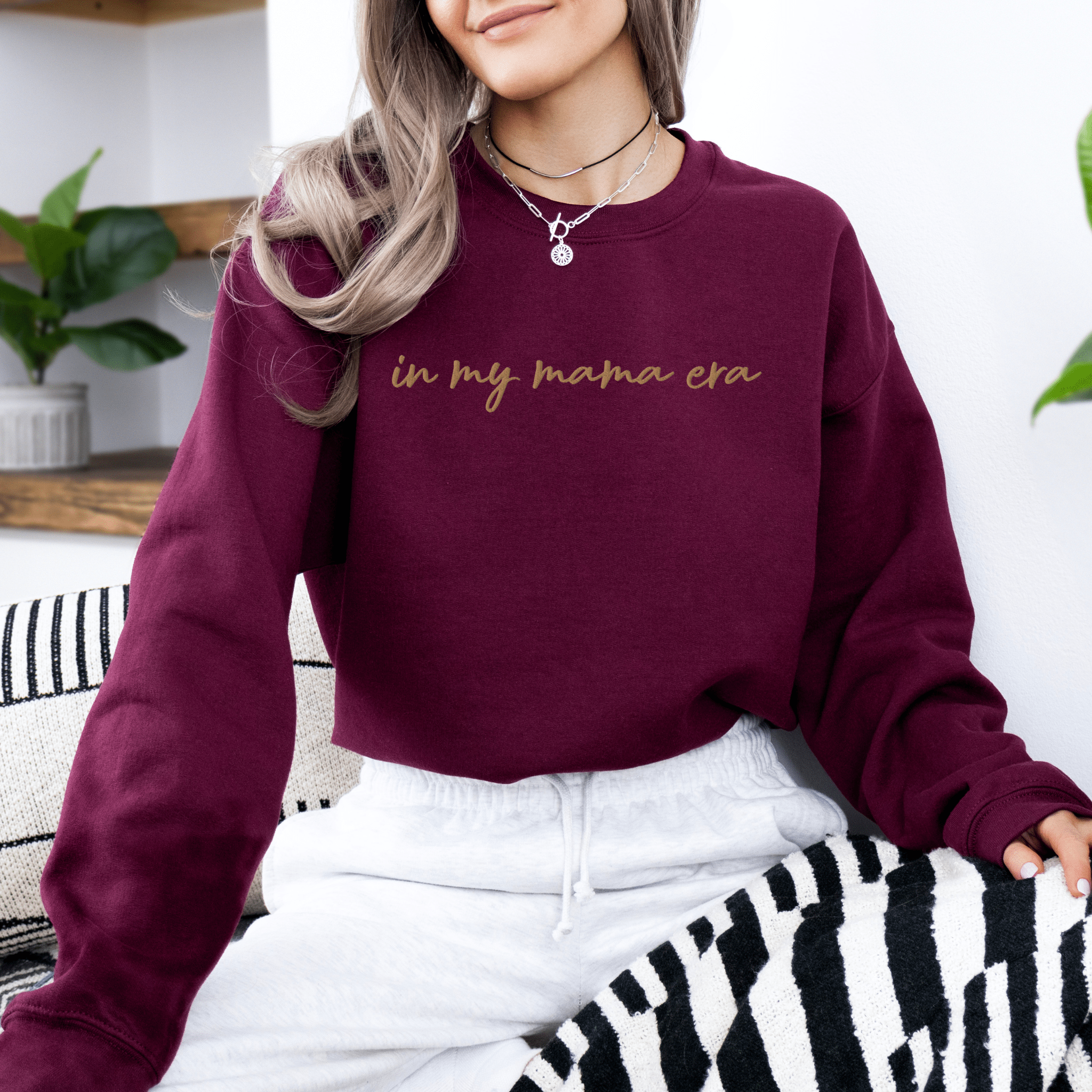 In my mama era Embroidered | Adult Sweatshirt - Tenth &amp; Pine - Adult Sweatshirt - S - Maroon