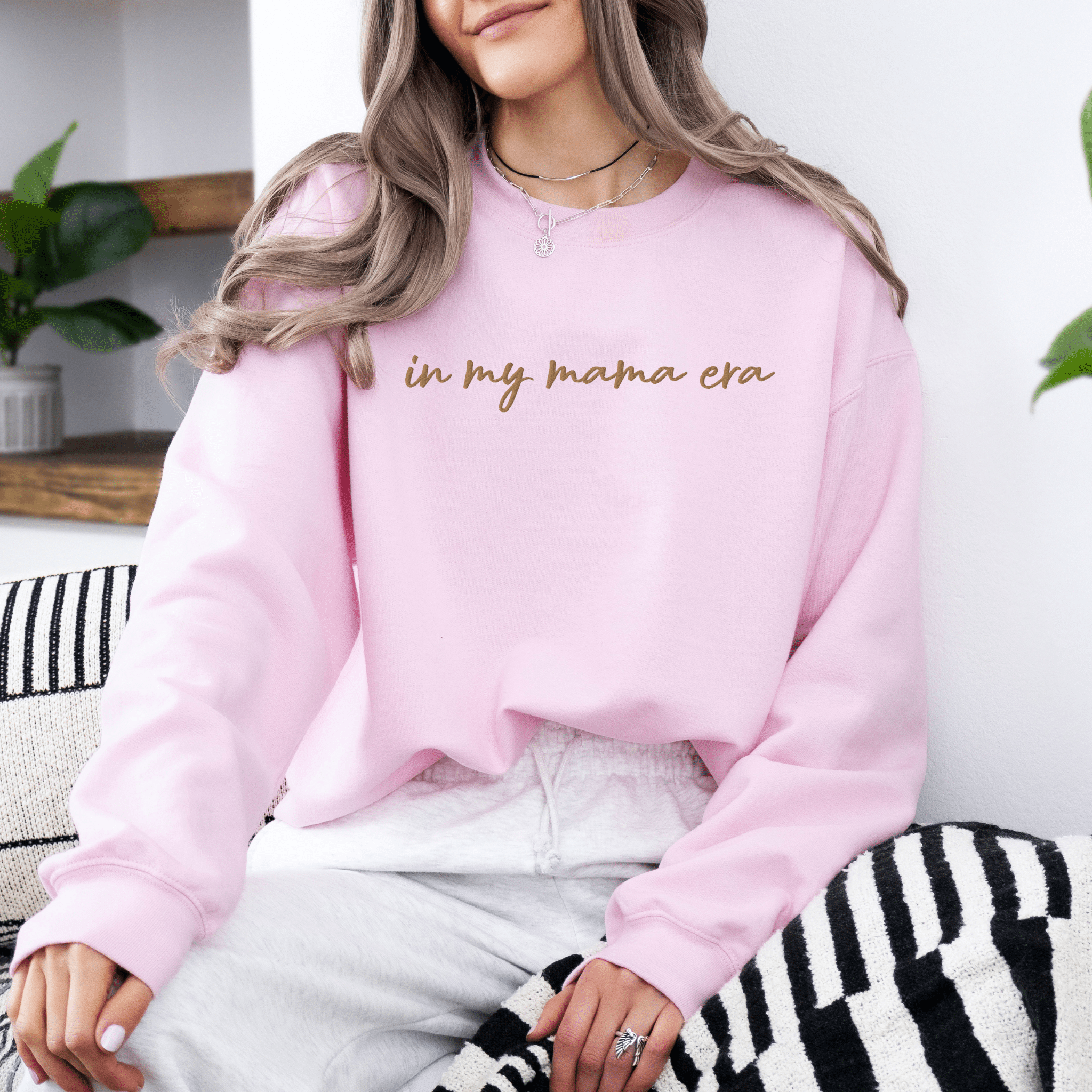 In my mama era Embroidered | Adult Sweatshirt - Tenth &amp; Pine - Adult Sweatshirt - S - Light Pink