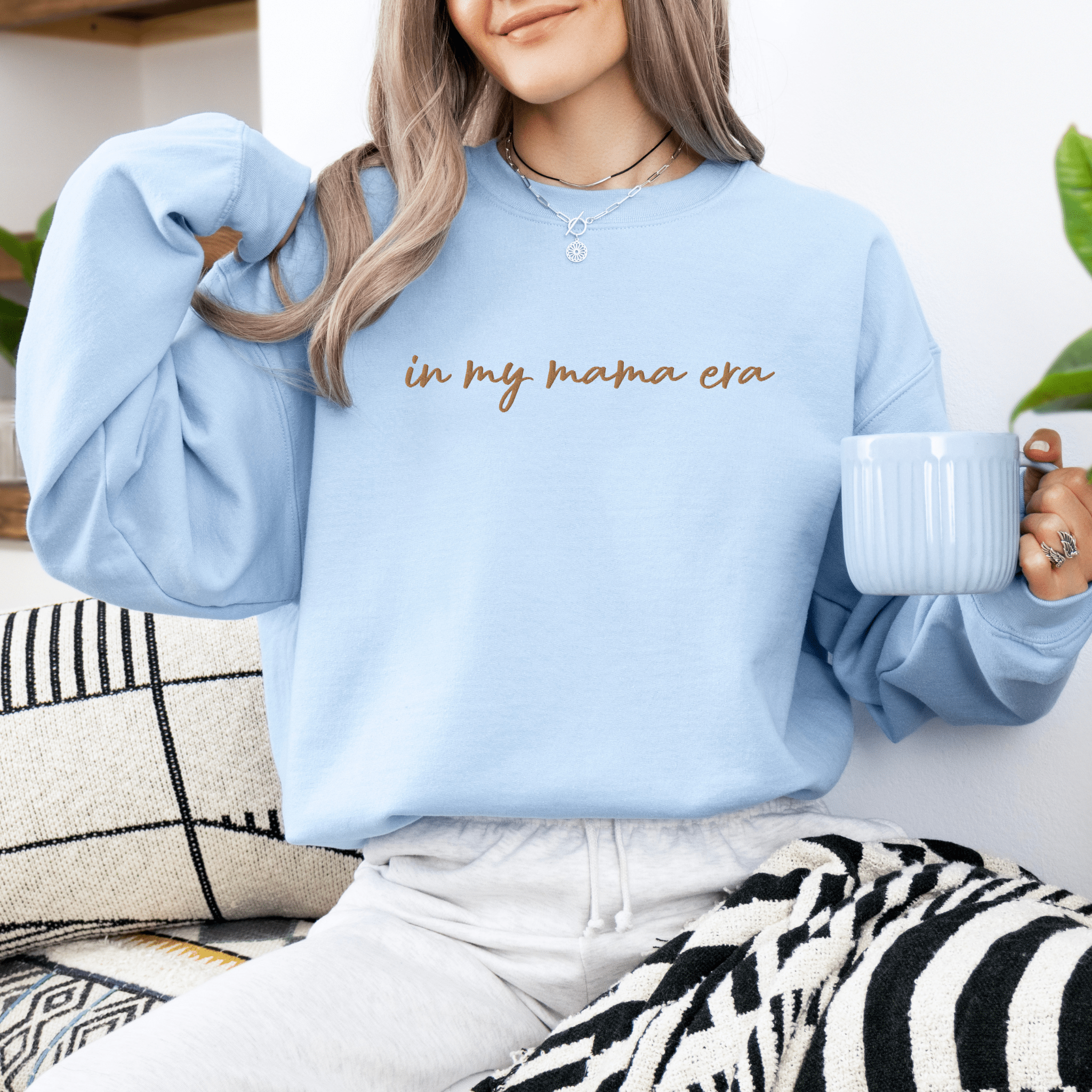 In my mama era Embroidered | Adult Sweatshirt - Tenth &amp; Pine - Adult Sweatshirt - S - Light Blue