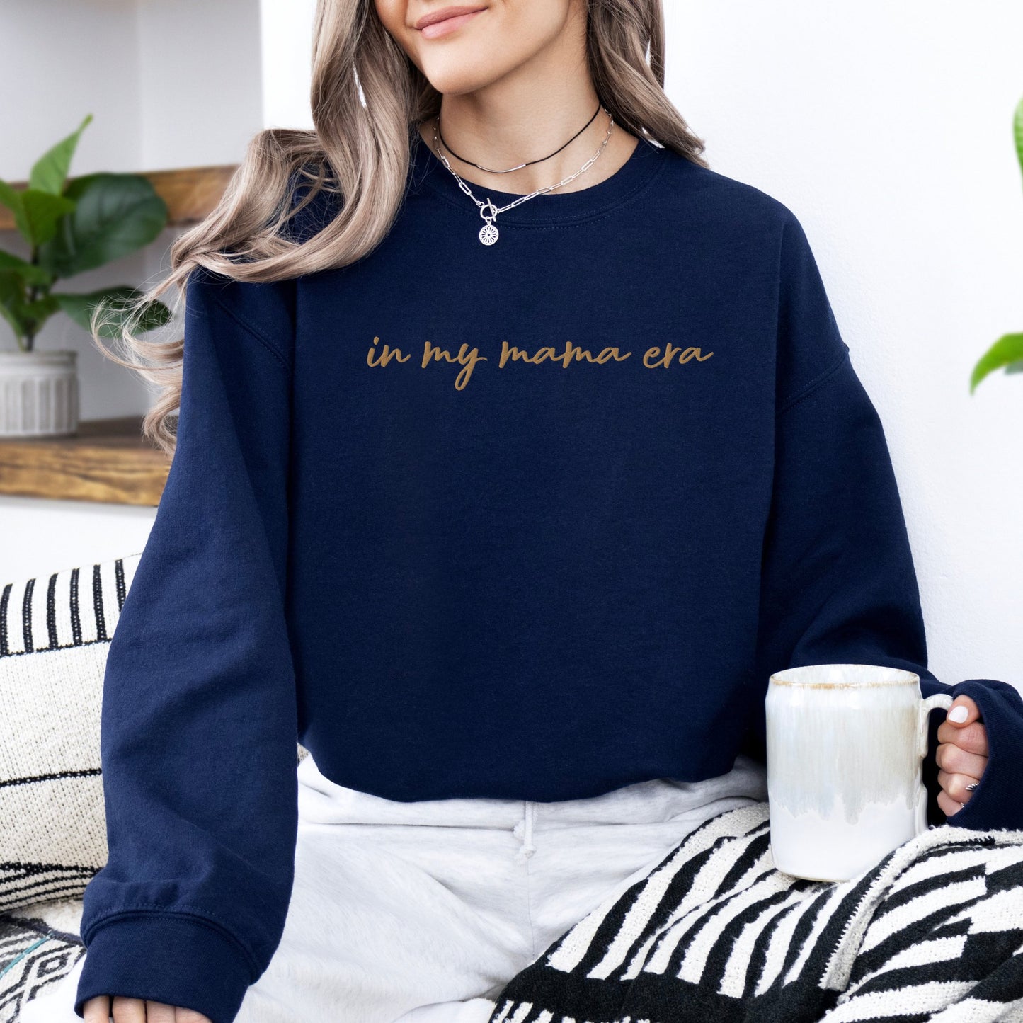 In my mama era Embroidered | Premium Adult Sweatshirt - Tenth & Pine - S - Navy Blazer