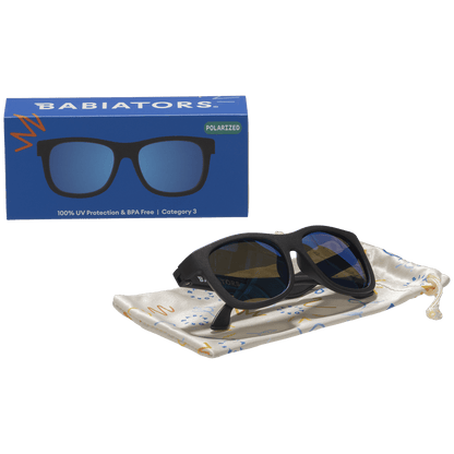Jet Black Polarized Navigator | Cobalt Mirrored Lens - Tenth & Pine - Sunglasses - Ages 0 - 2 - Polarized - Babiators Sunglasses