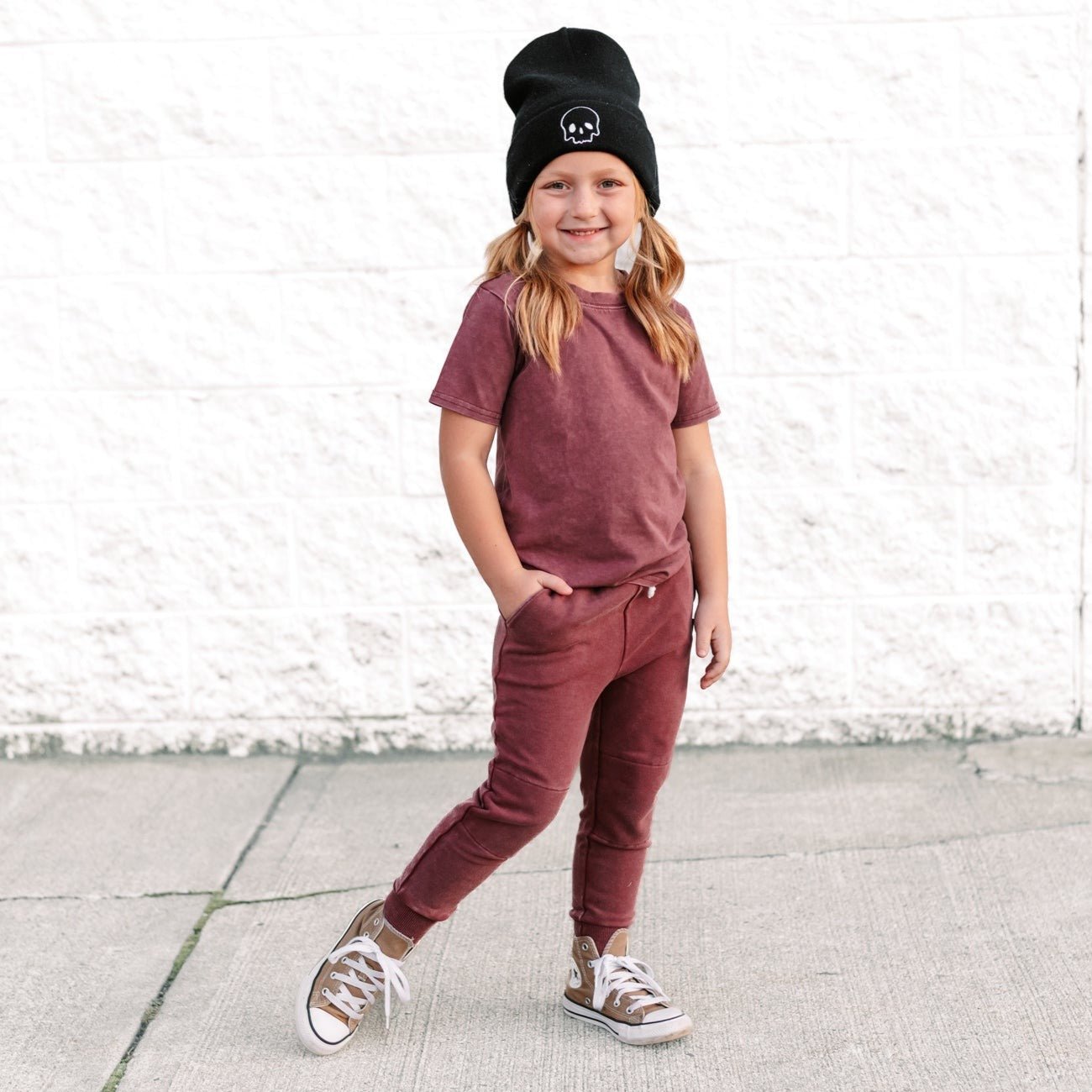 JOGGERS - Oxblood Snow Wash French Terry - Tenth &amp; Pine - jogger pants - 0/6M