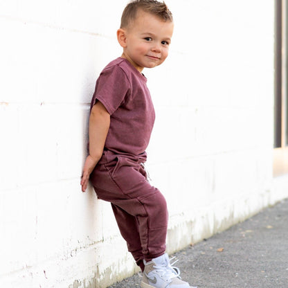 JOGGERS - Oxblood Snow Wash French Terry - Tenth &amp; Pine - jogger pants - 0/6M