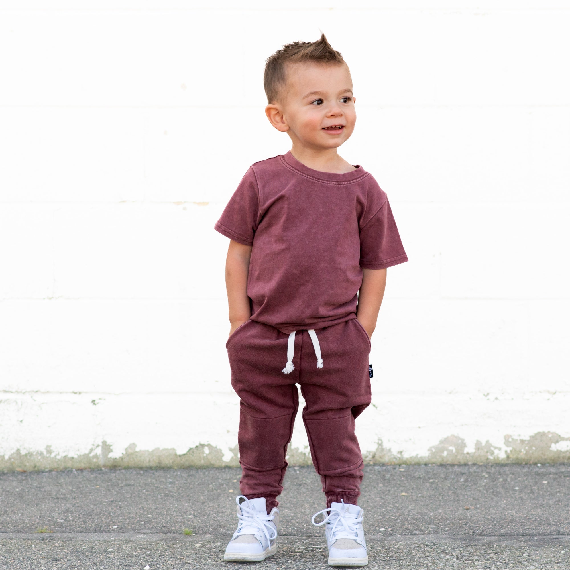 JOGGERS - Oxblood Snow Wash French Terry - Tenth &amp; Pine - jogger pants - 0/6M