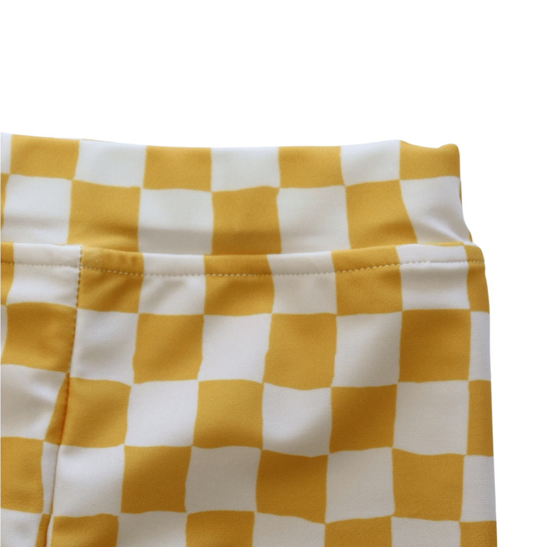 Kids Yellow Check Swim Trunks - Tenth & Pine - Swim Shorts - 3M