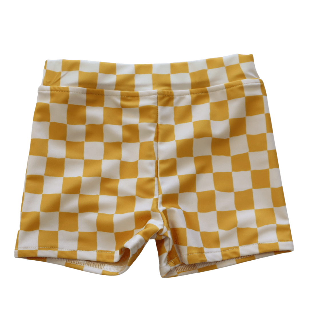 Kids Yellow Check Swim Trunks - Tenth & Pine - Swim Shorts - 3M