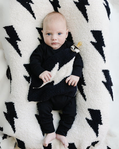 Lightning Bolt Fuzzy Blanket | Black - Tenth &amp; Pine - Plush Blanket - 