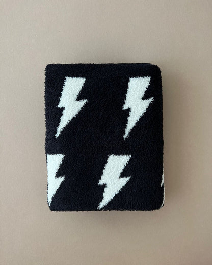 Lightning Bolt Fuzzy Blanket | Black - Tenth &amp; Pine - Plush Blanket - 