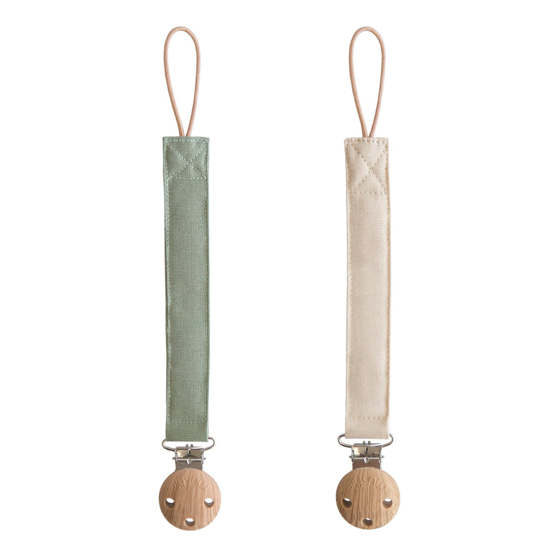 Linen Pacifier Clip 2 - Pack - Tenth &amp; Pine - Pacifier Clip - Olive/Shifting Sand