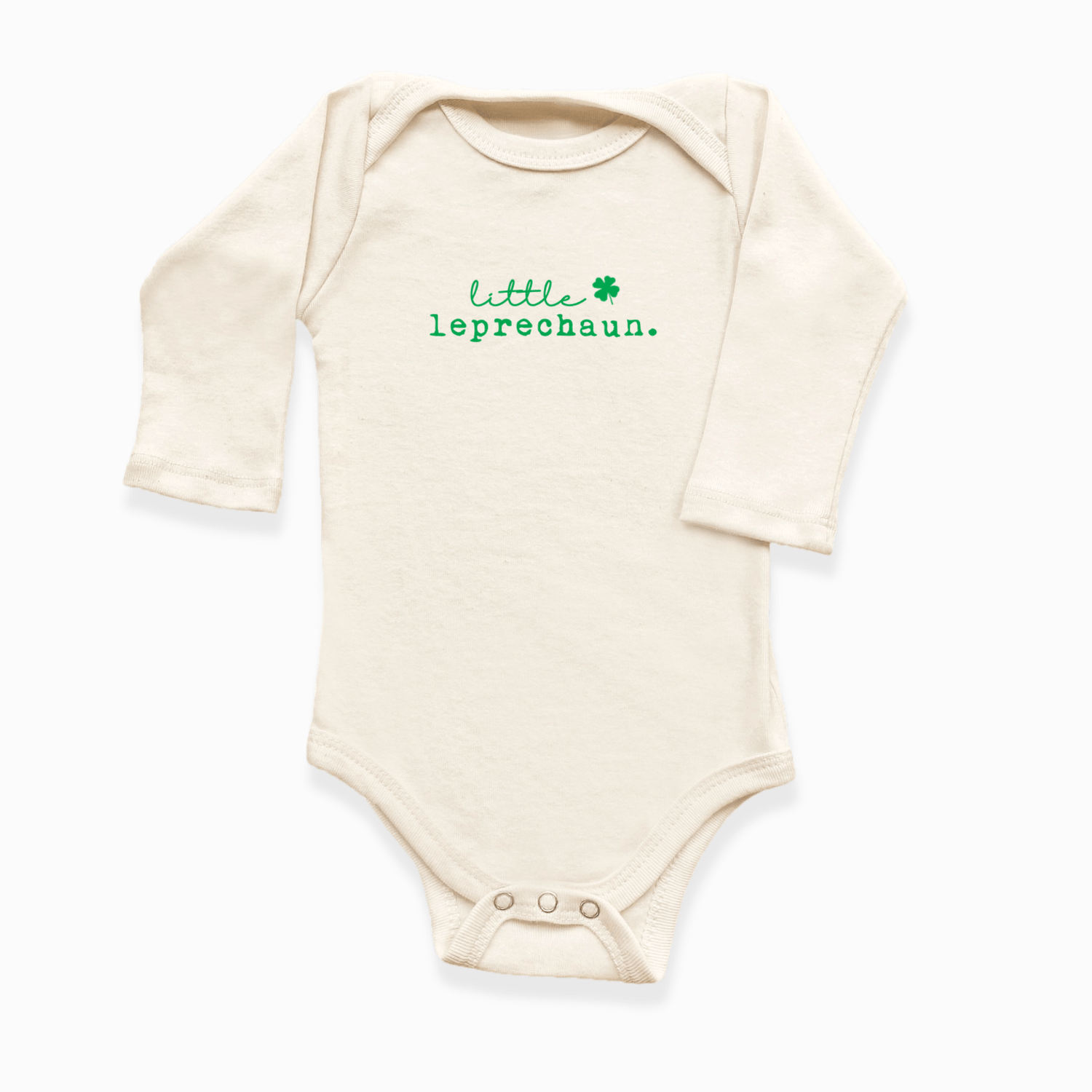 Little Leprechaun - Long Sleeve Organic Baby Bodysuit - Tenth &amp; Pine - Long Sleeve Onesie - Green - 0 - 3M