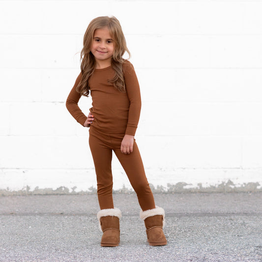 LONG SLEEVE 2 PIECE SETS - Bark Ribbed - Tenth & Pine - Bamboo 2 Piece PJ - RIB - 12/18m