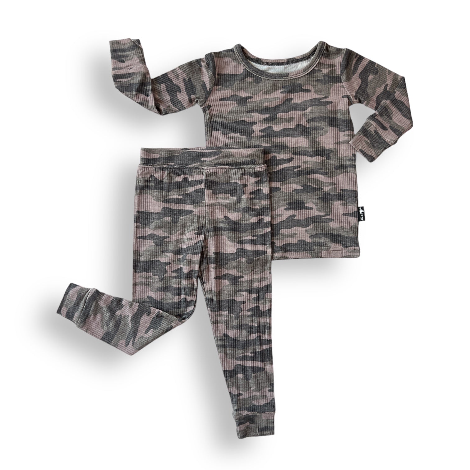 LONG SLEEVE 2 PIECE SETS - Chris Camo Ribbed - Tenth &amp; Pine - Bamboo 2 Piece PJ - RIB - 12/18m