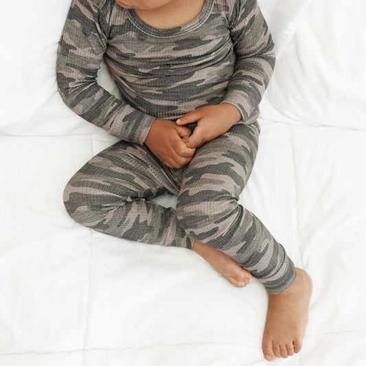 LONG SLEEVE 2 PIECE SETS - Chris Camo Ribbed - Tenth & Pine - Bamboo 2 Piece PJ - RIB - 12/18m