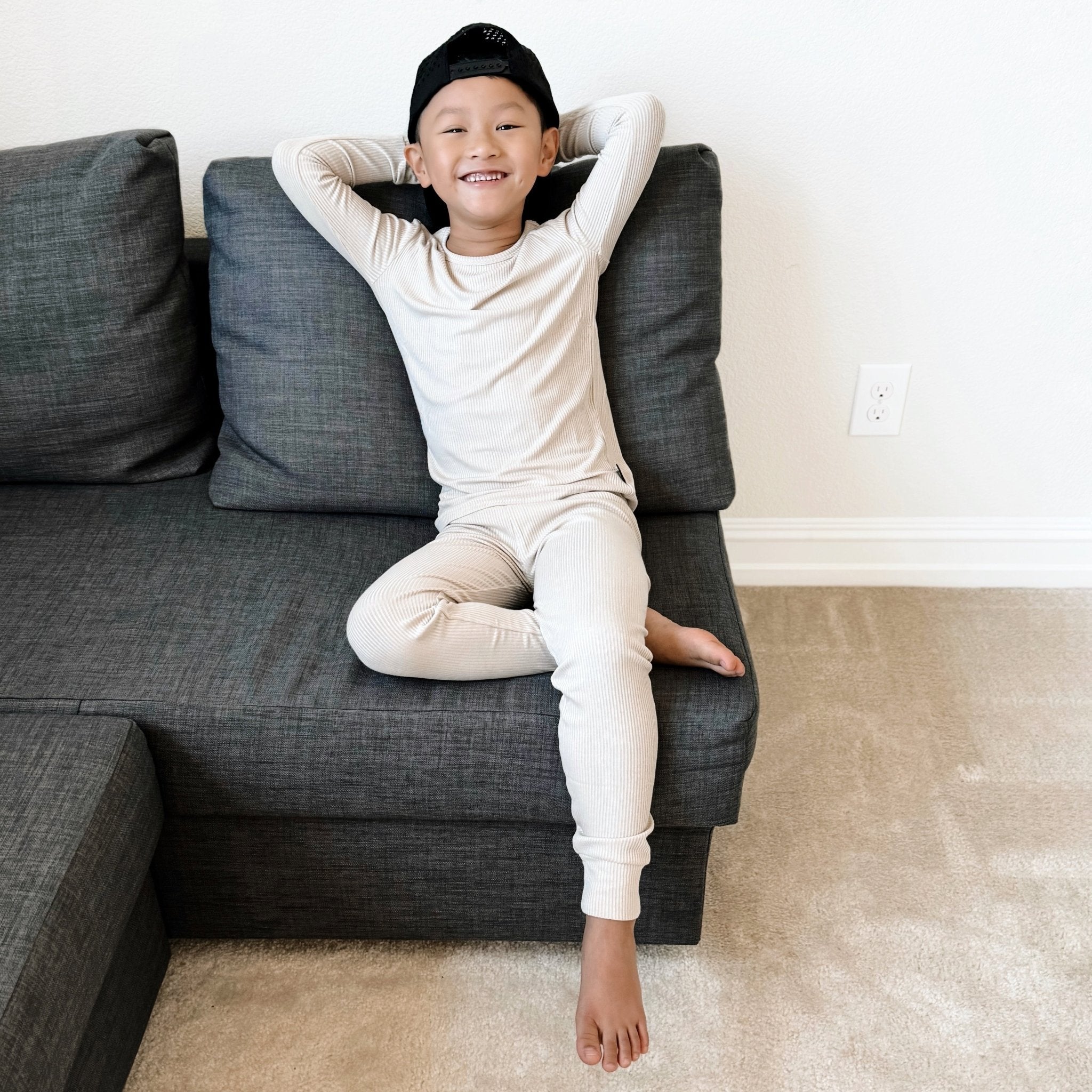 LONG SLEEVE 2 PIECE SETS - Clay Ribbed - Tenth &amp; Pine - Bamboo 2 Piece PJ - RIB - 12/18m