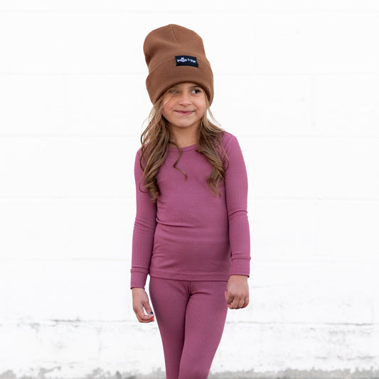 LONG SLEEVE 2 PIECE SETS - Mauve Ribbed - Tenth & Pine - Bamboo 2 Piece PJ - RIB - 12/18m