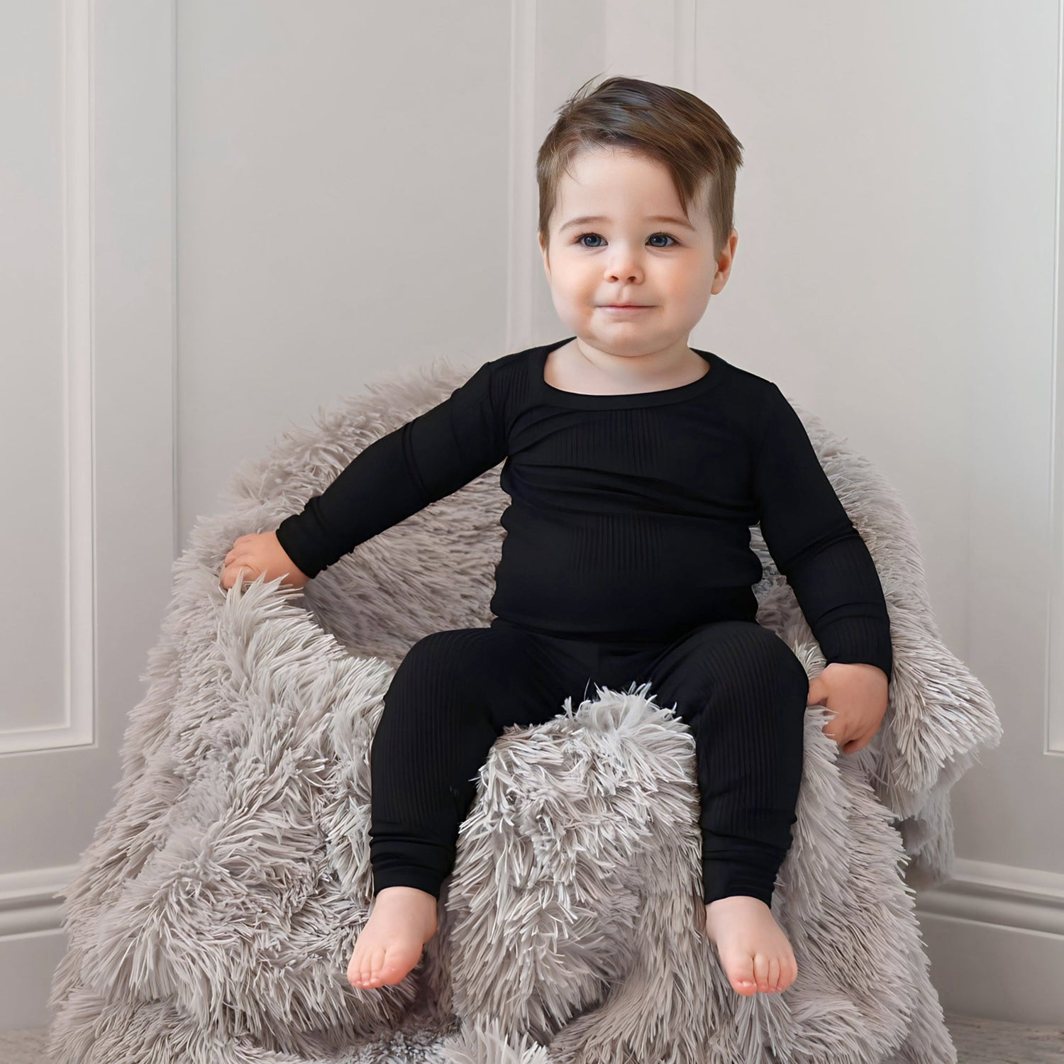 LONG SLEEVE 2 PIECE SETS - Midnight Ribbed - Tenth &amp; Pine - Bamboo 2 Piece PJ - RIB - 12/18m