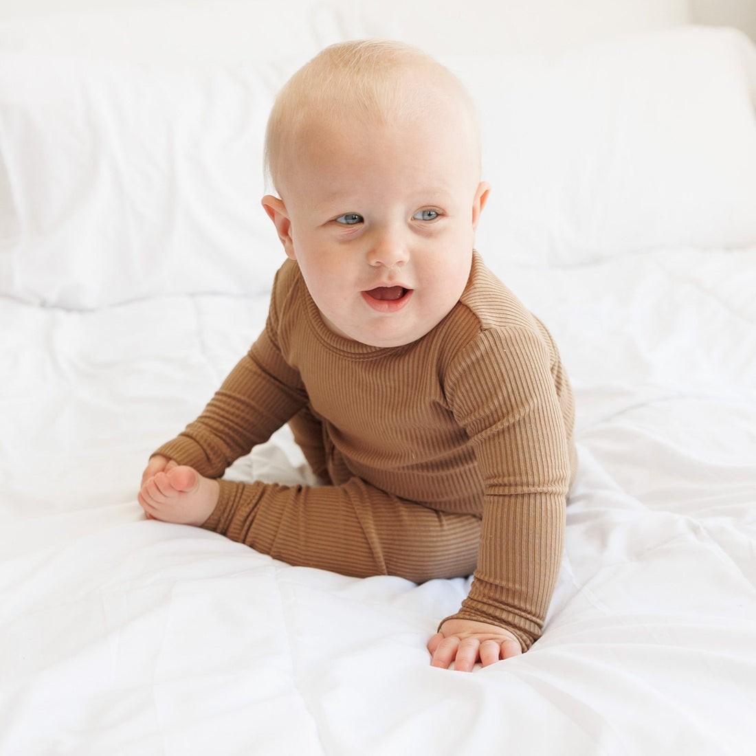 LONG SLEEVE 2 PIECE SETS - Mocha Ribbed - Tenth &amp; Pine - Bamboo 2 Piece PJ - RIB - 12/18m