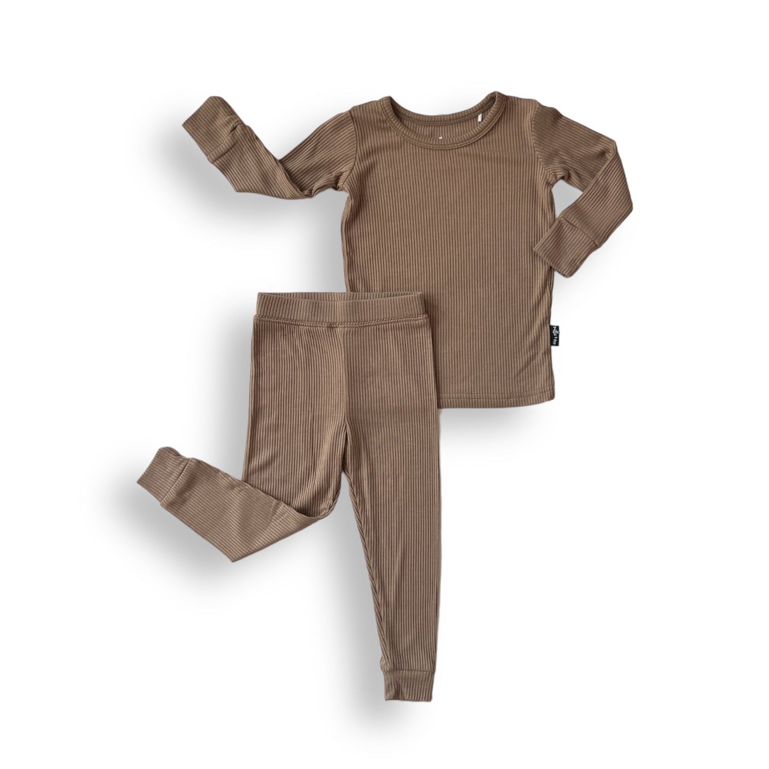 LONG SLEEVE 2 PIECE SETS - Mocha Ribbed - Tenth &amp; Pine - Bamboo 2 Piece PJ - RIB - 12/18m