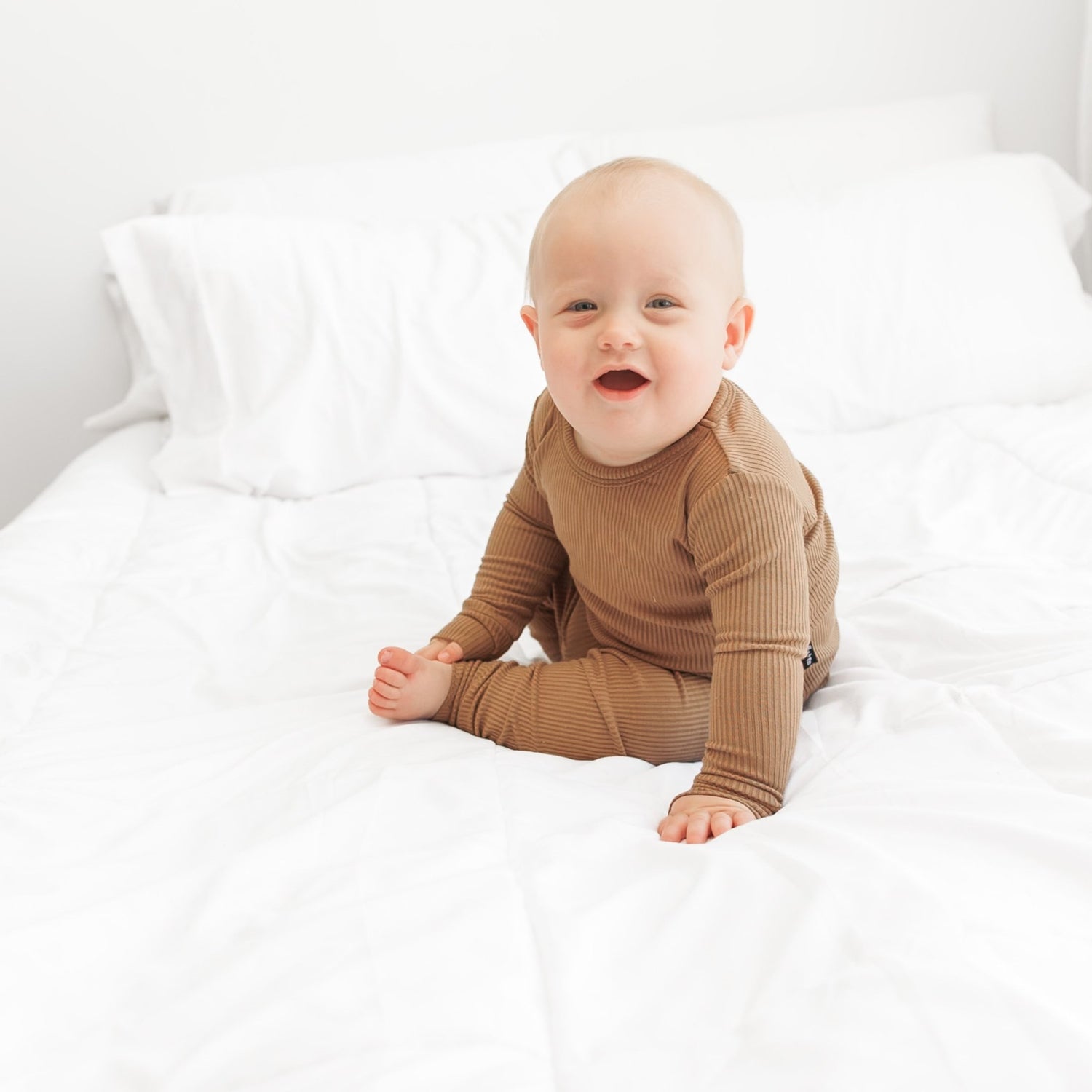 LONG SLEEVE 2 PIECE SETS - Mocha Ribbed - Tenth &amp; Pine - Bamboo 2 Piece PJ - RIB - 12/18m