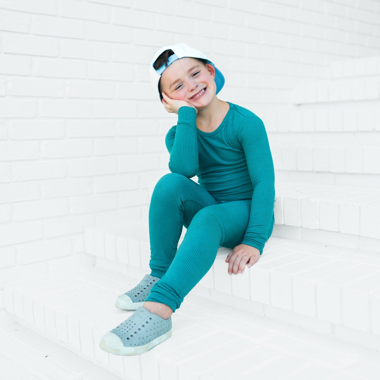 LONG SLEEVE 2 PIECE SETS - Peacock Ribbed - Tenth &amp; Pine - Bamboo 2 Piece PJ - RIB - 12/18m