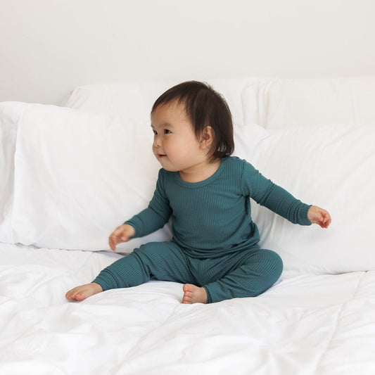 LONG SLEEVE 2 PIECE SETS - Peacock Ribbed - Tenth & Pine - Bamboo 2 Piece PJ - RIB - 12/18m