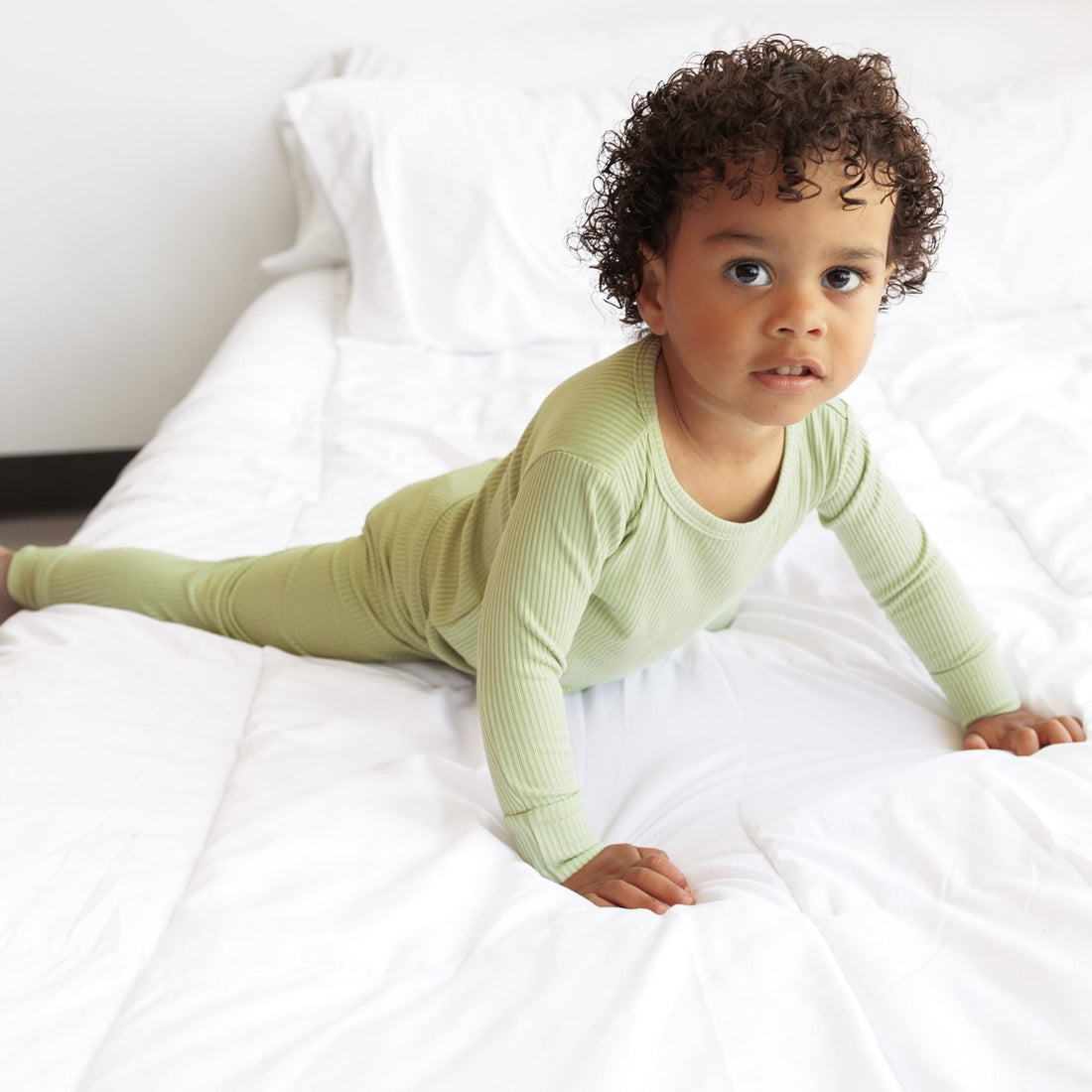 LONG SLEEVE 2 PIECE SETS - Pistachio Ribbed - Tenth &amp; Pine - Bamboo 2 Piece PJ - RIB - 12/18m